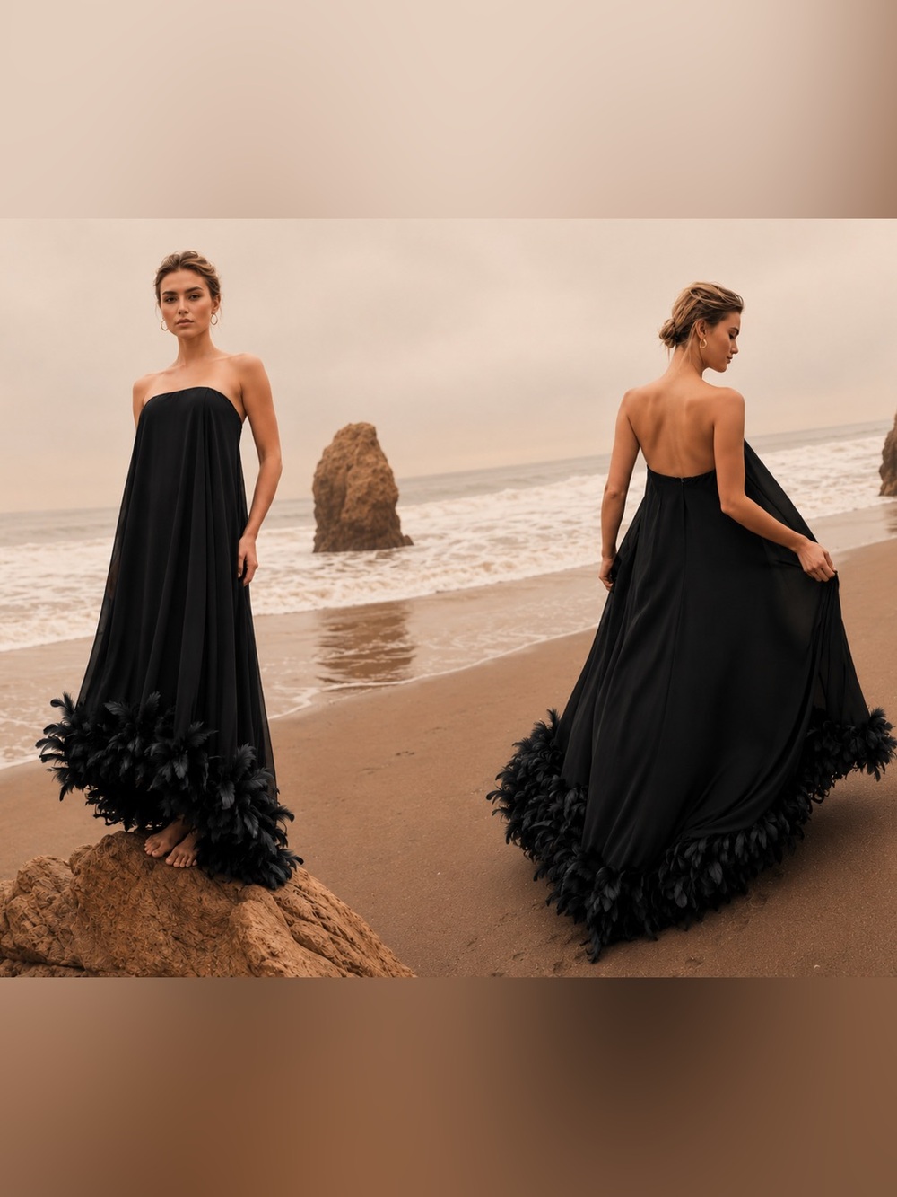 NWT Mac Duggal Black Feather Flare Hem 
Strapless Gown $798 - Size 4